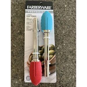 Farberware Baking Mini Tongs Red/Blue Silicone Tip Stainless Steel Locking